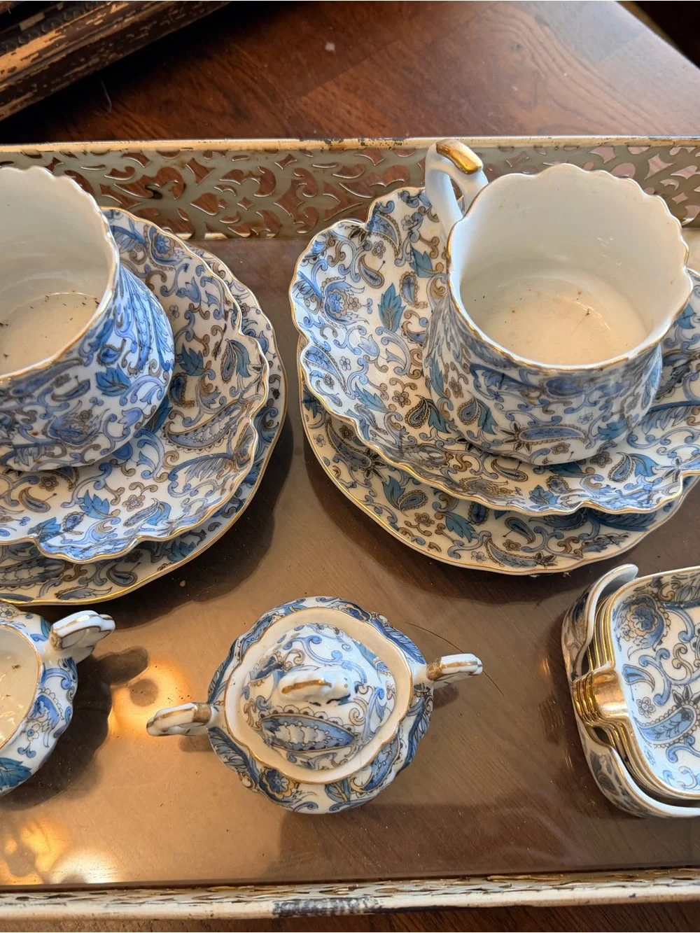 Lefton China Blue and Gold Porcelain Tea Set - Ashtray - Floral Paisley Pattern